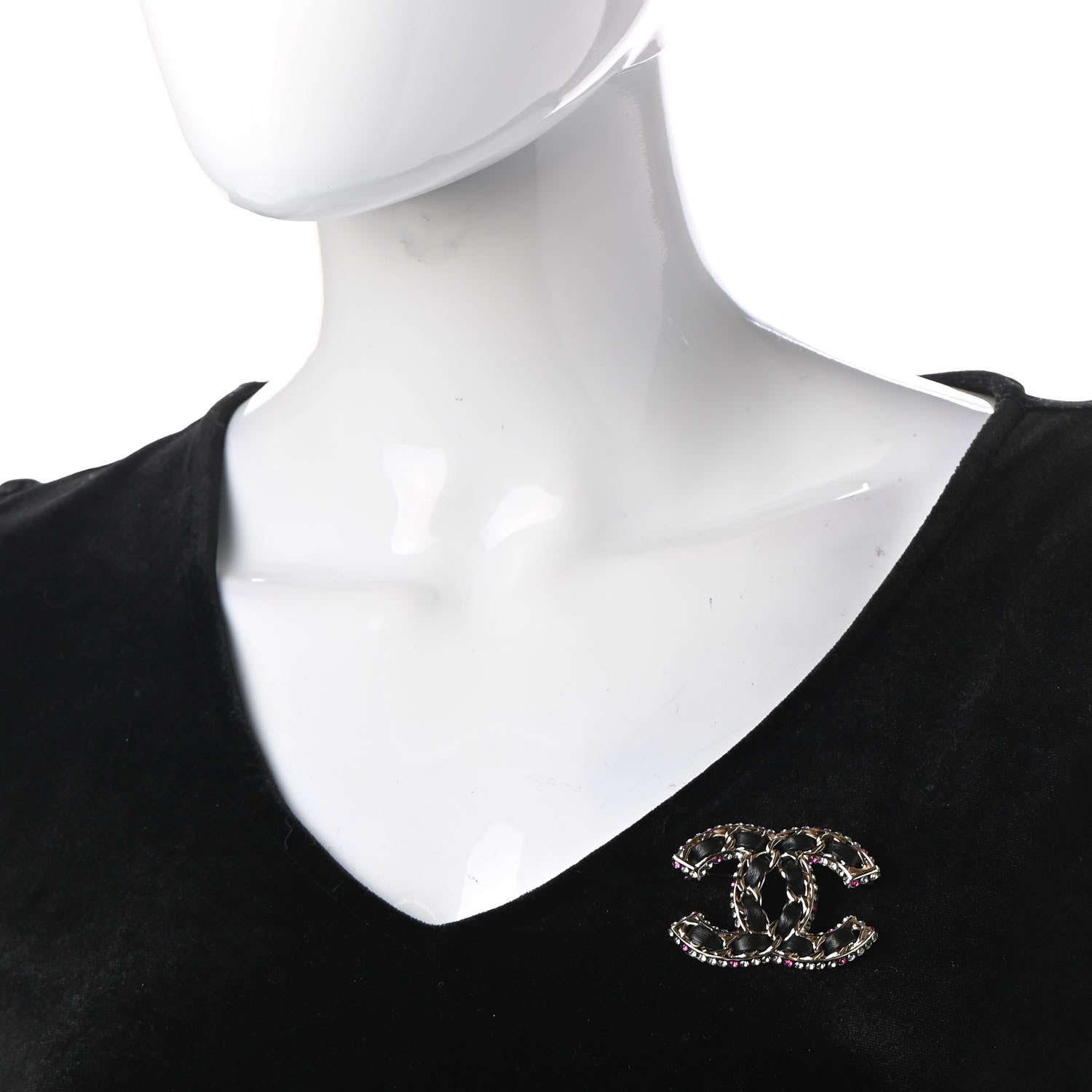 Chanel Lambskin Crystal CC Chain Brooch Black Gold Multicolor 2 of 6