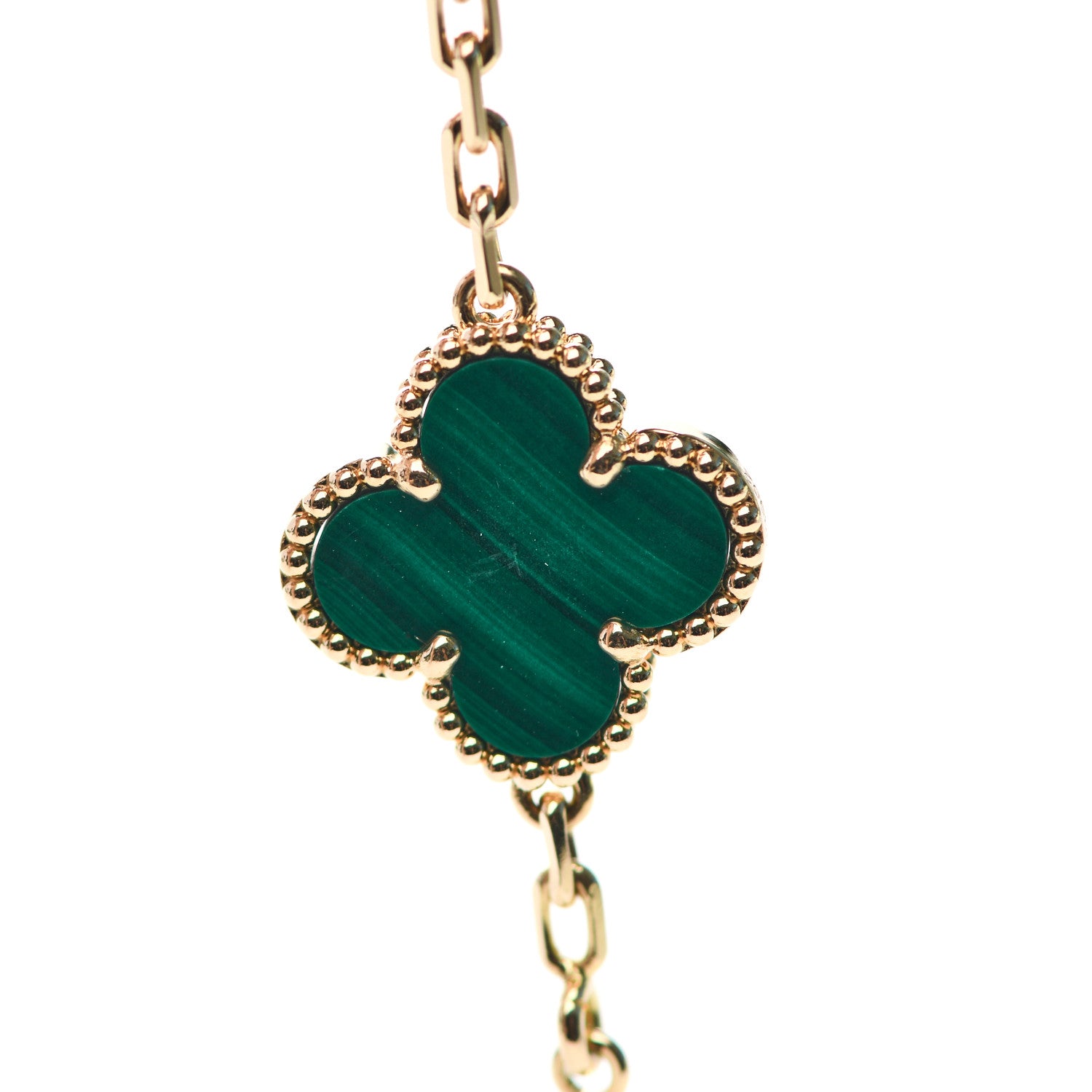 Van Cleef & Arpels 18K Yellow Gold Malachite 5 Motifs Vintage Alhambra Bracelet 7 of 8