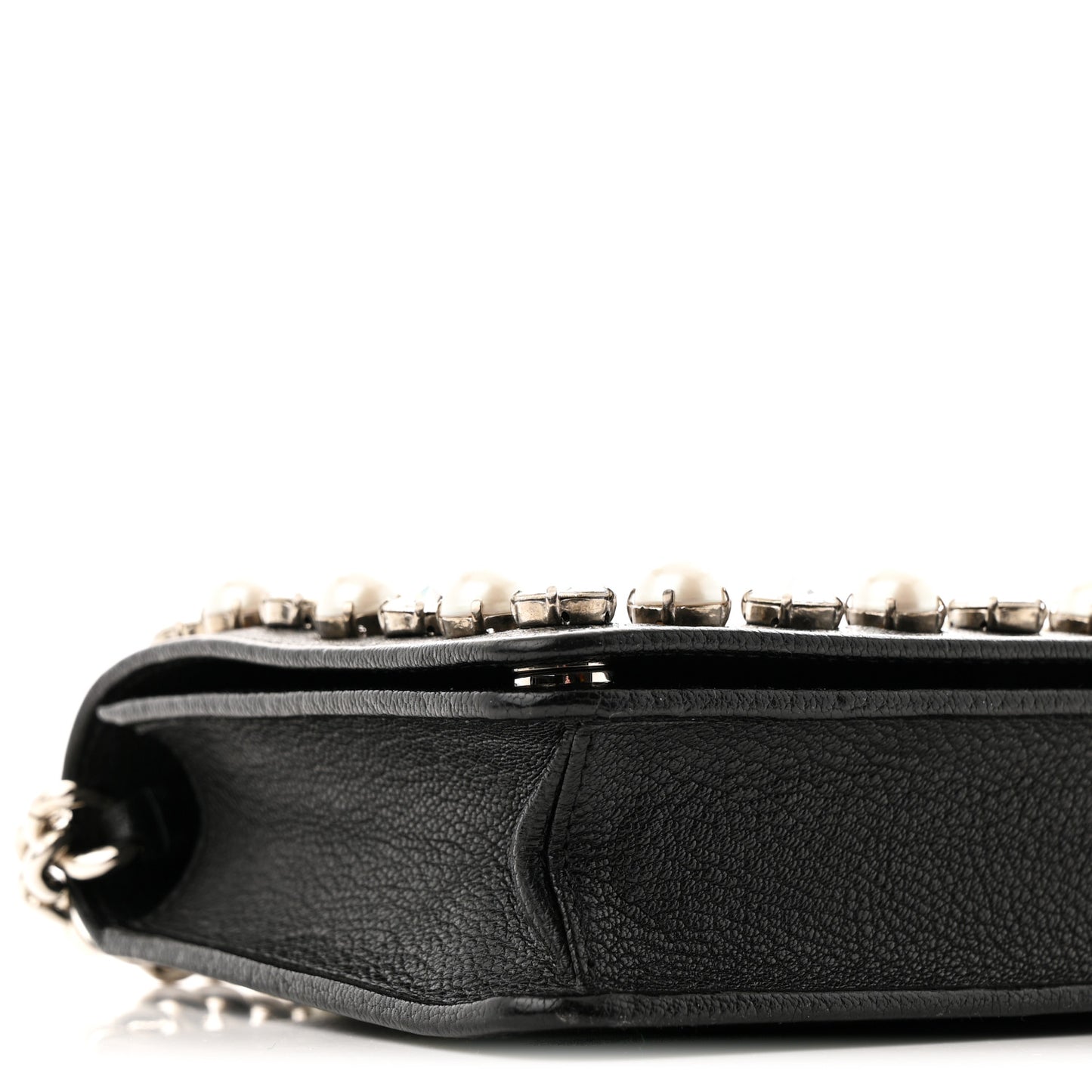 Goatskin Madras Crystal Pearl Flap Clutch Black