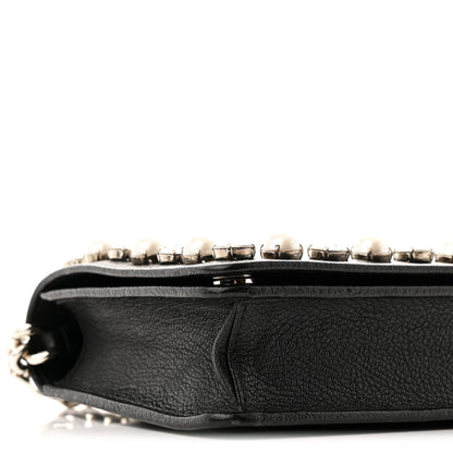 Miu Miu Goatskin Madras Crystal Pearl Flap Clutch Black 11 of 12