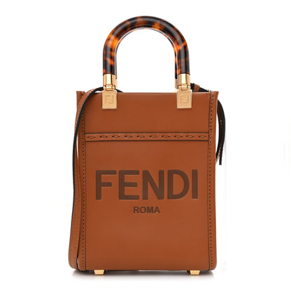 Fendi Vitello King Plexiglass Logo Embossed Mini Fendi Sunshine Shopper Tote Cuoio 1 of 10