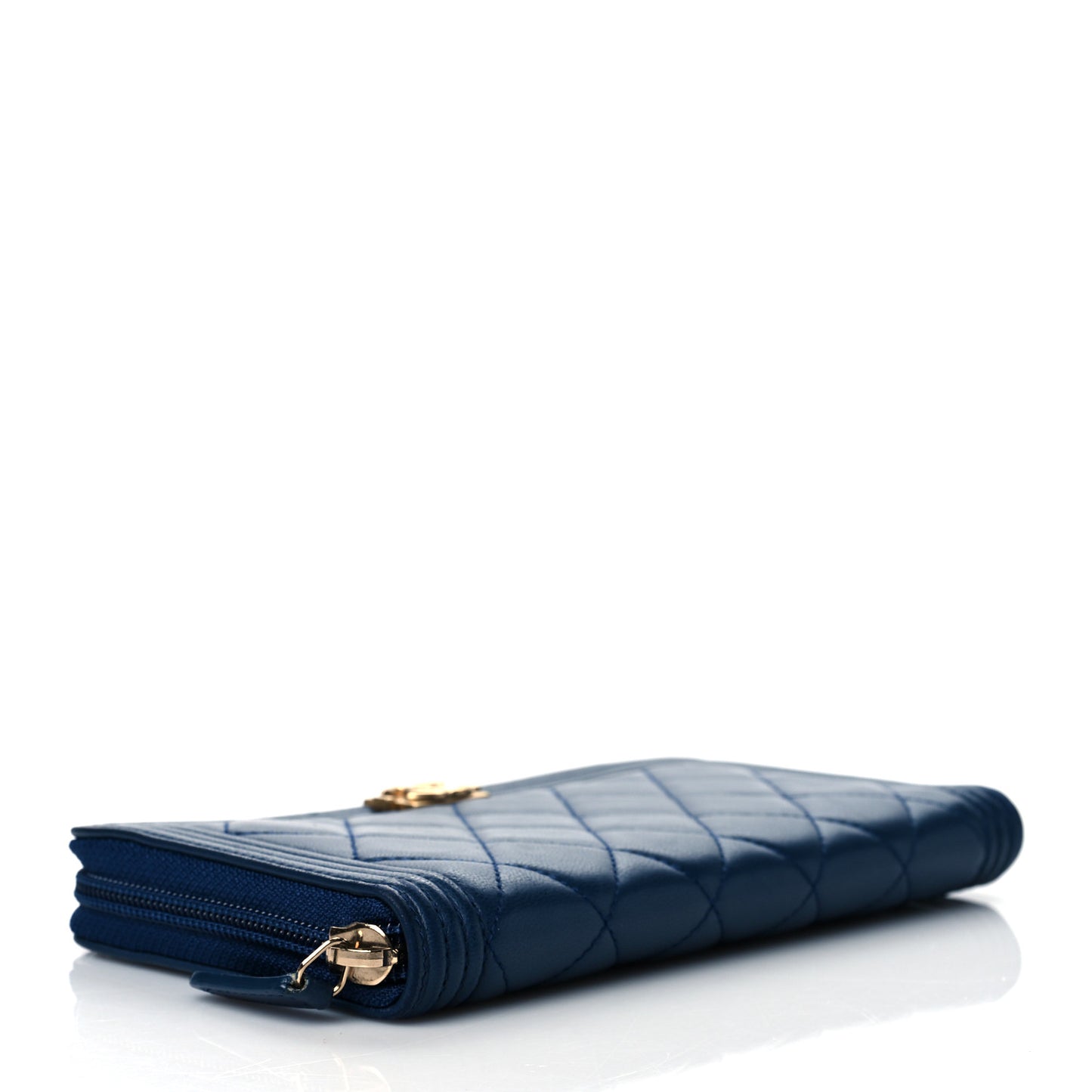 Lambskin Quilted Boy Zip Around Wallet Marine