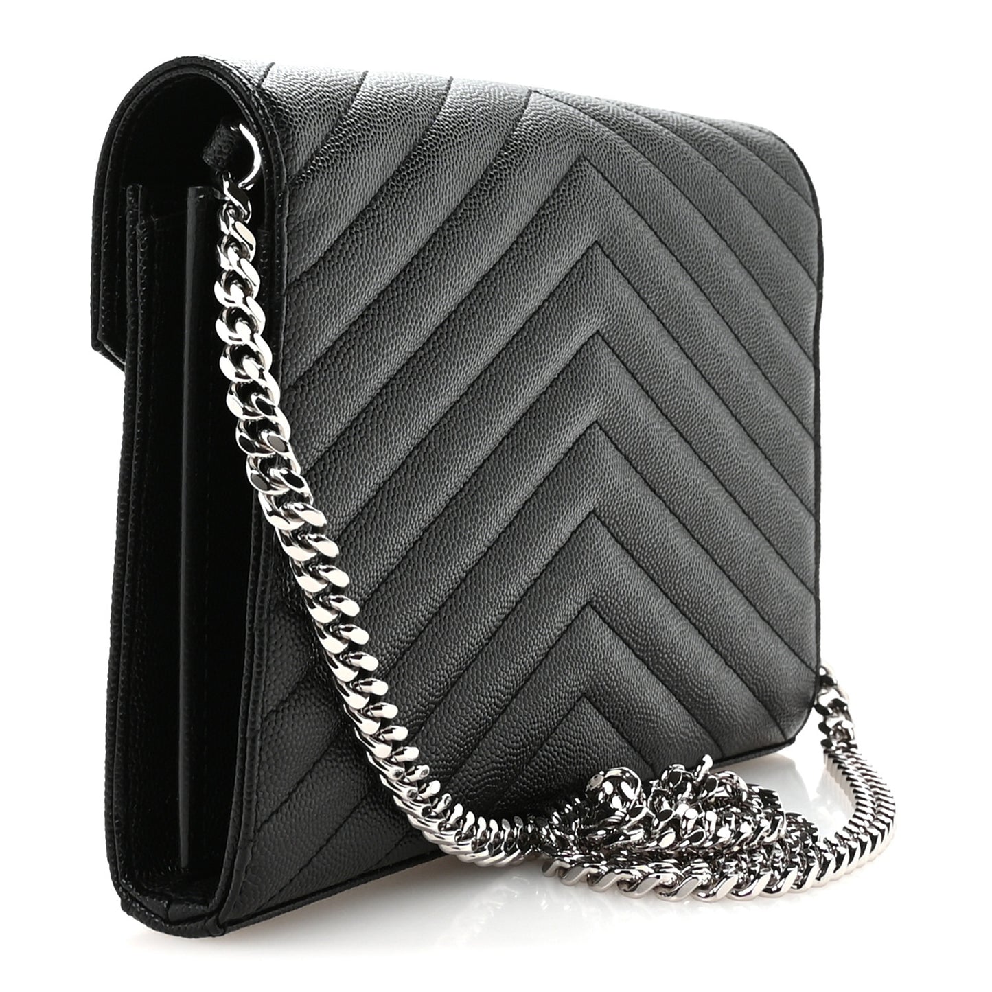 Grain De Poudre Matelasse Chevron Monogram Chain Wallet Black
