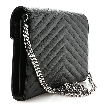 Saint Laurent Grain De Poudre Matelasse Chevron Monogram Chain Wallet Black 4 of 19