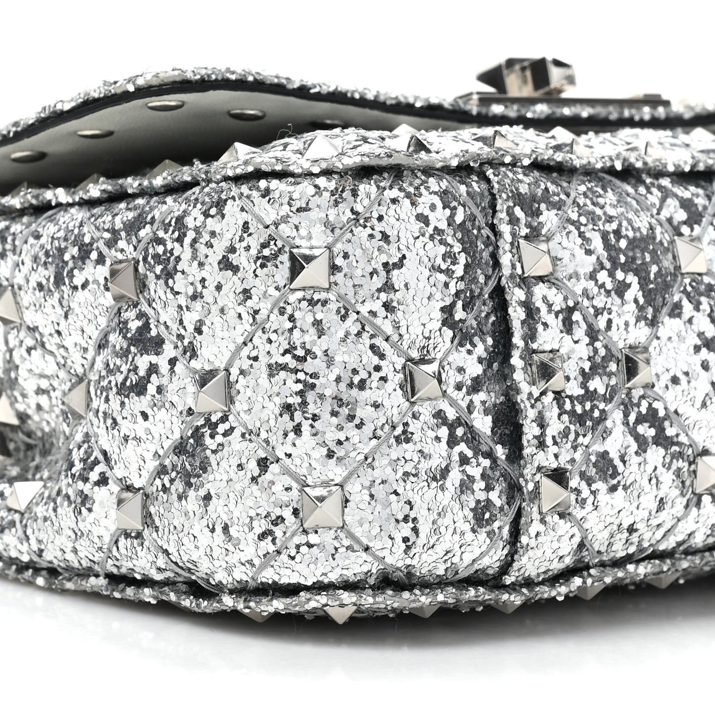 Glitter Mini Rockstud Spike Shoulder Bag Silver