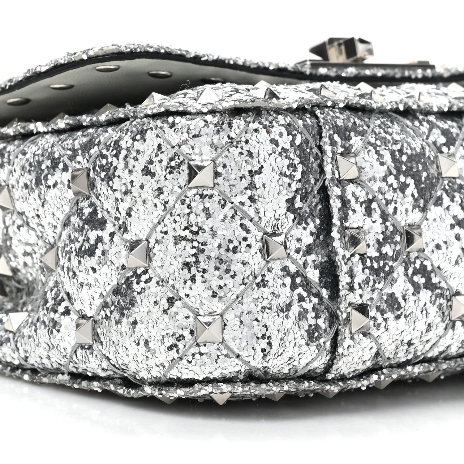 Valentino Garavani Glitter Mini Rockstud Spike Shoulder Bag Silver 9 of 11