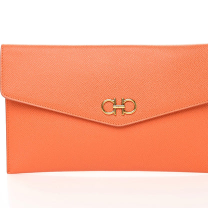 Salvatore Ferragamo Printed Calfskin Gancio Envelope Clutch Orange 7 of 10