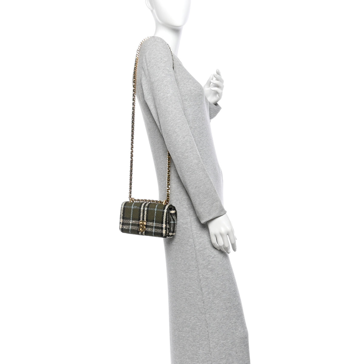 Calfskin Boucle Check Mini Lola Chain Bag Olive Green