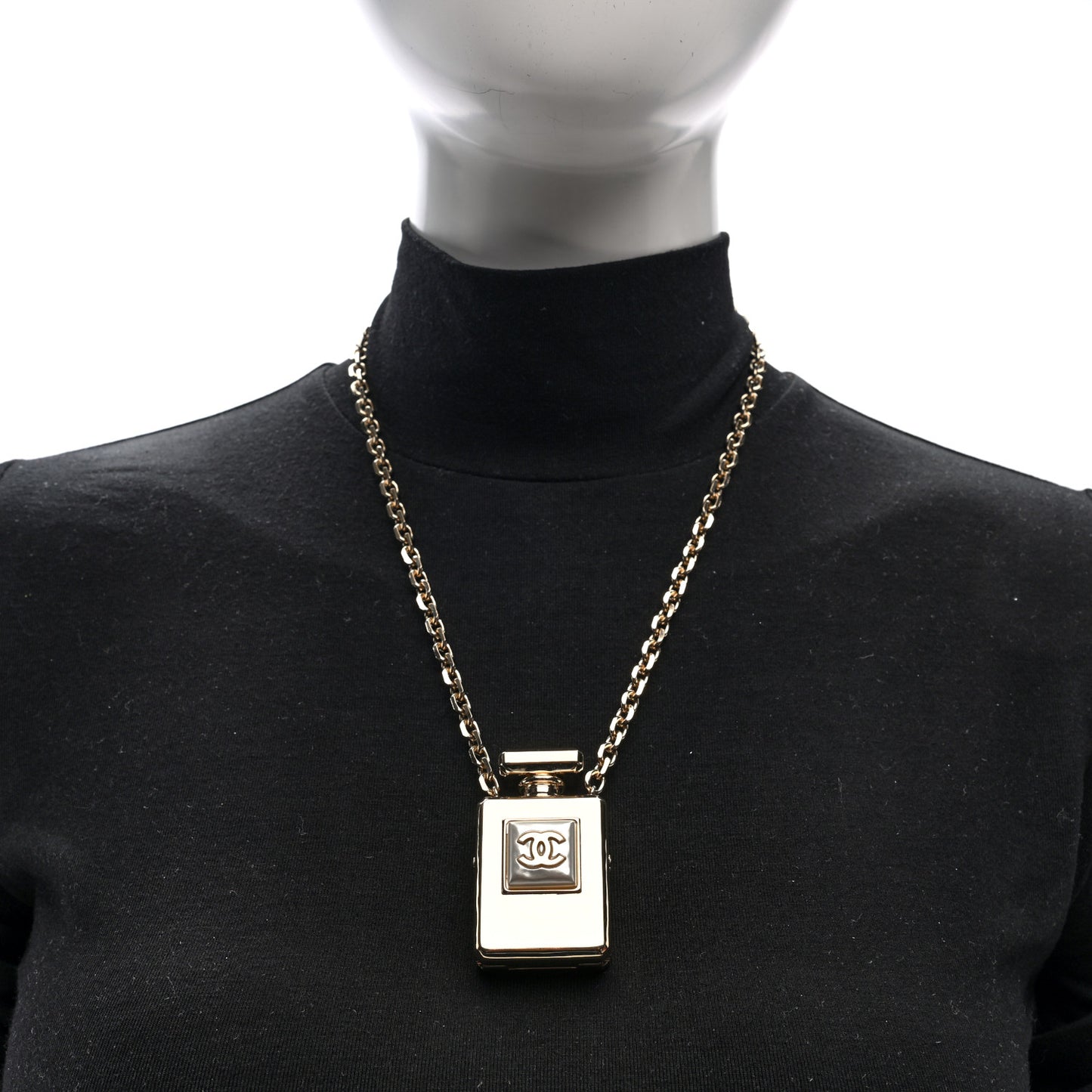 Metal Pearl Perfume Bottle CC Locket Necklace Gold