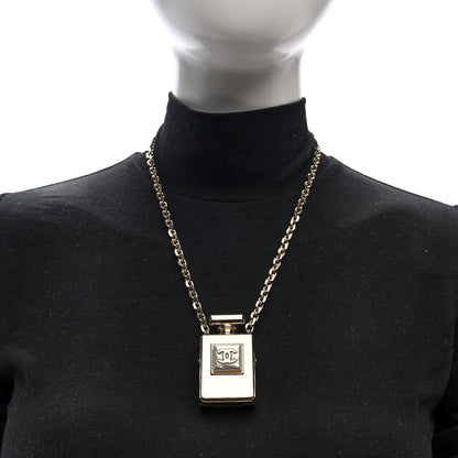 Chanel Metal Pearl Perfume Bottle CC Locket Necklace Gold 2 of 5