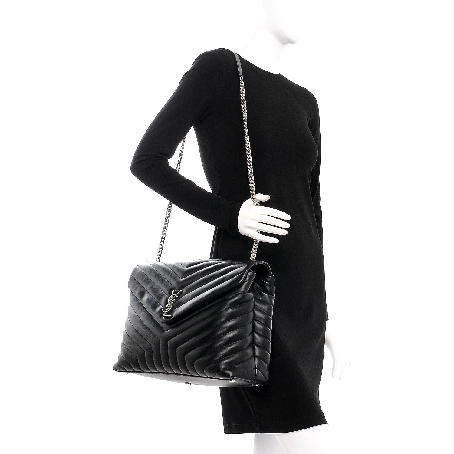 Saint Laurent Calfskin Y Quilted Monogram Large Loulou Chain Satchel Black 2 of 8
