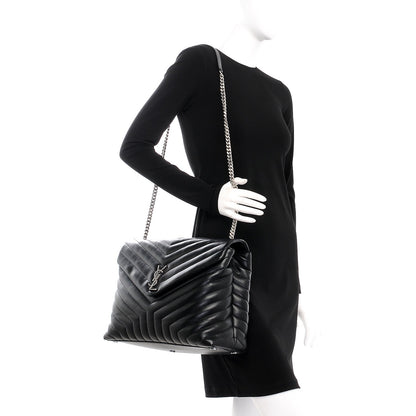 Saint Laurent Calfskin Y Quilted Monogram Large Loulou Chain Satchel Black 2 of 8