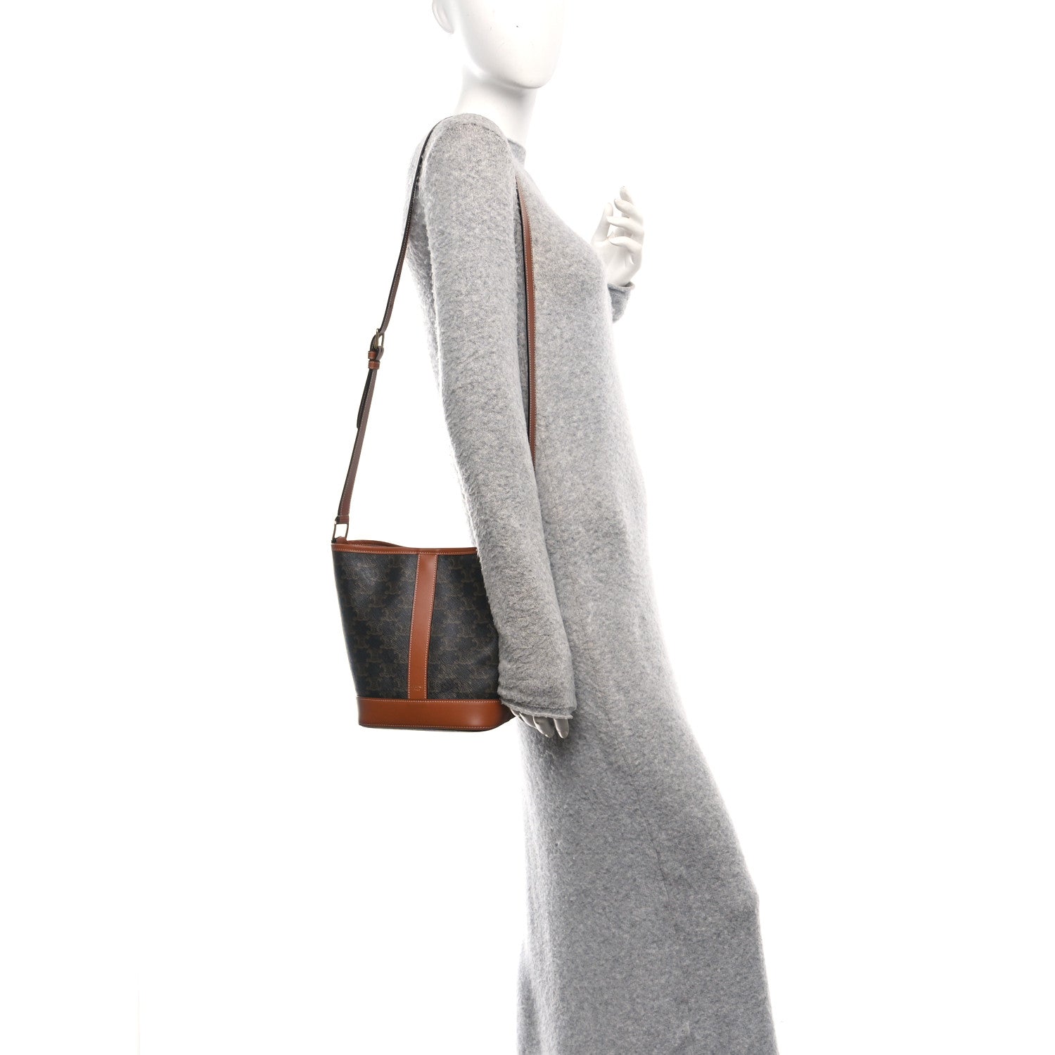 Celine Triomphe Canvas Calfskin Small Bucket Bag Tan 2 of 9