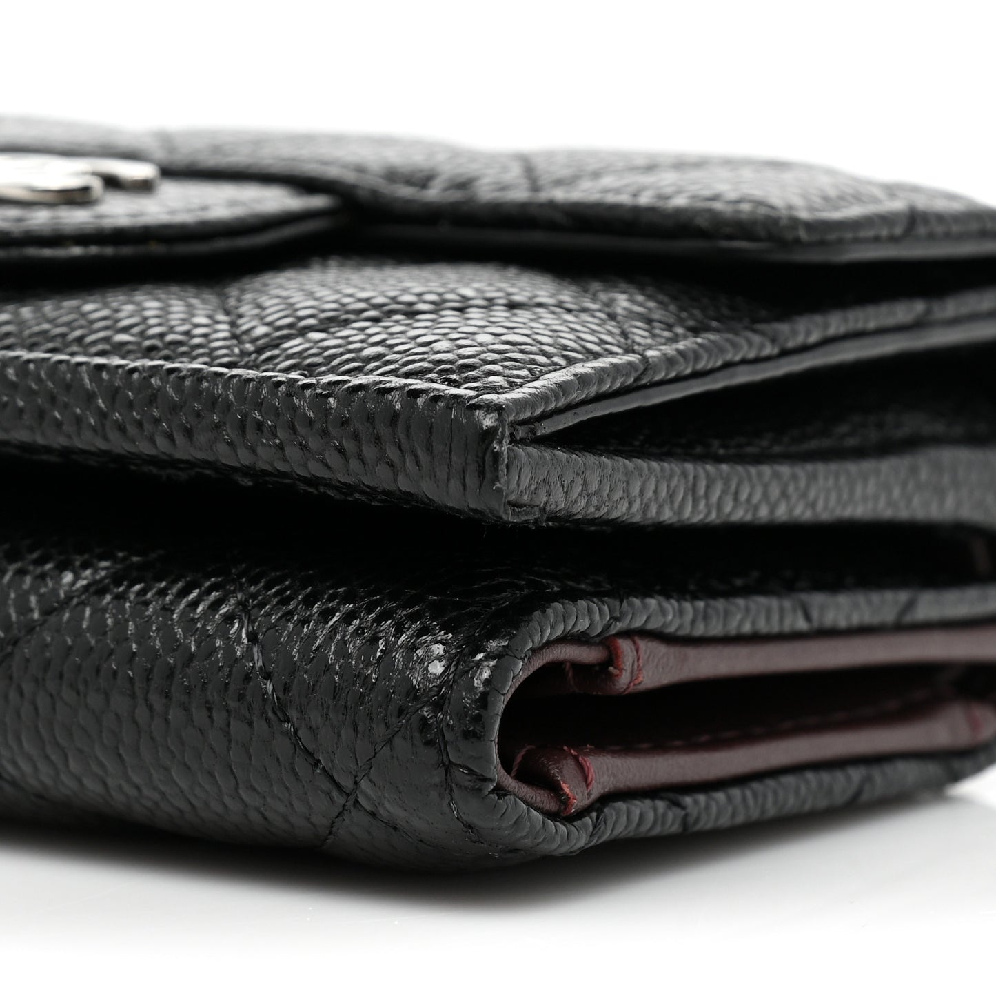 Caviar Quilted Tri-Fold Flap Wallet Black