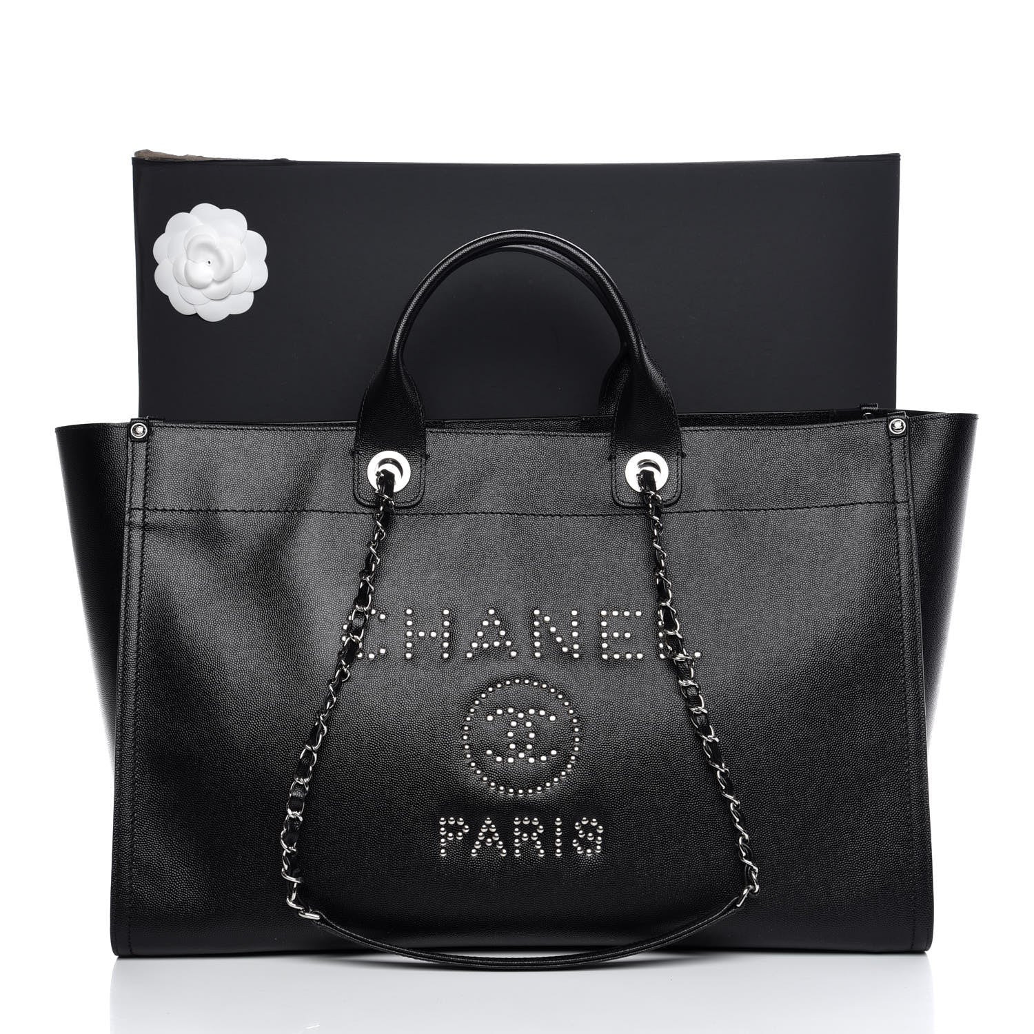 Chanel Caviar Extra Large Studded Deauville Tote Black 9 of 9