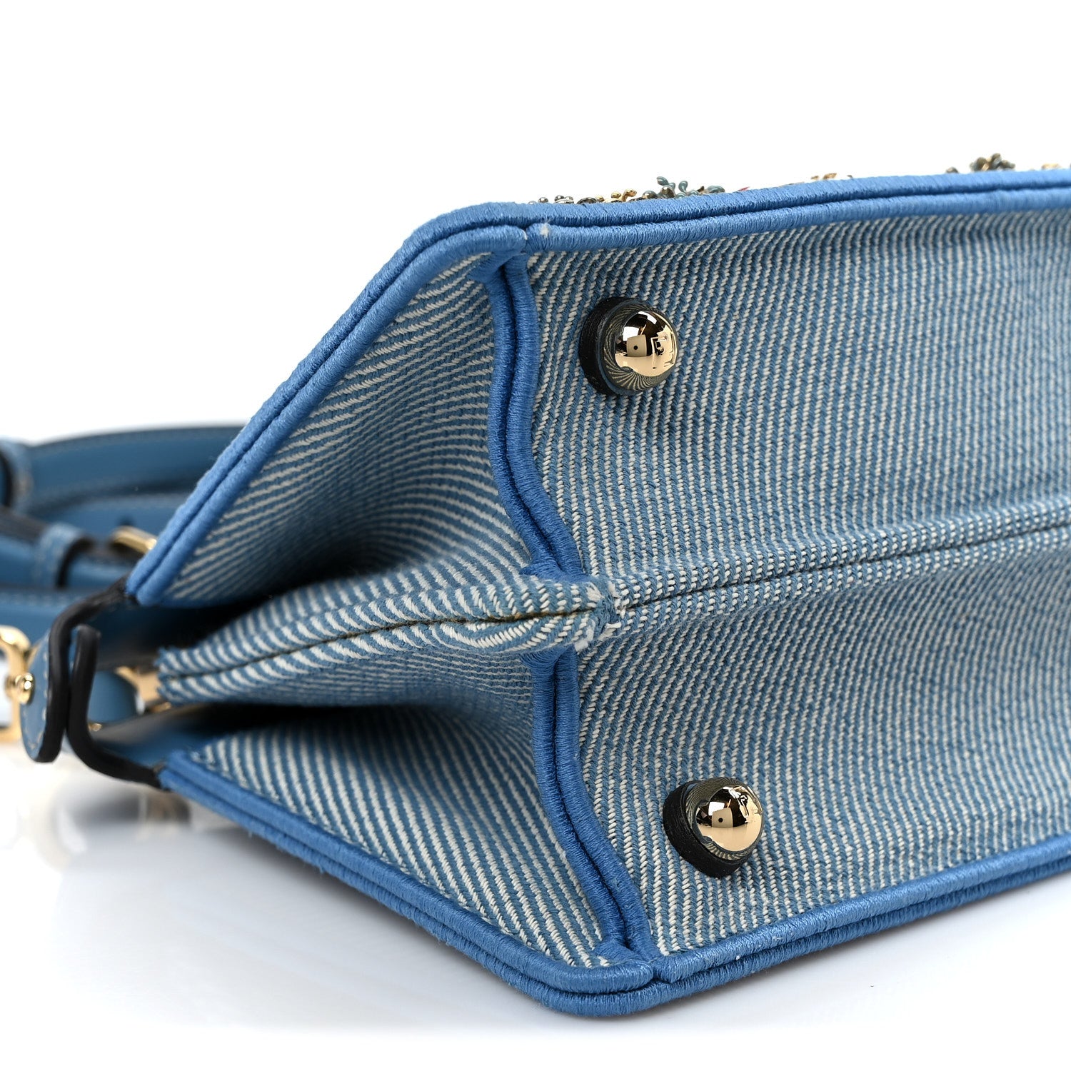 Fendi Denim Nappa Floral Embroidered Petite Peekaboo I SEE U Satchel Blue 9 of 10