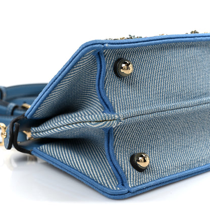 Fendi Denim Nappa Floral Embroidered Petite Peekaboo I SEE U Satchel Blue 9 of 10