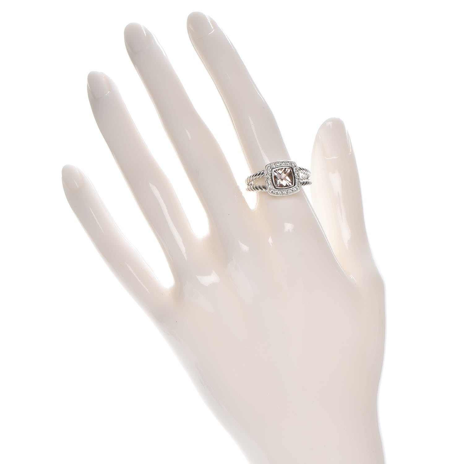 David Yurman Sterling Silver Diamond Morganite 7mm Petite Albion Ring 53 6.5 2 of 5