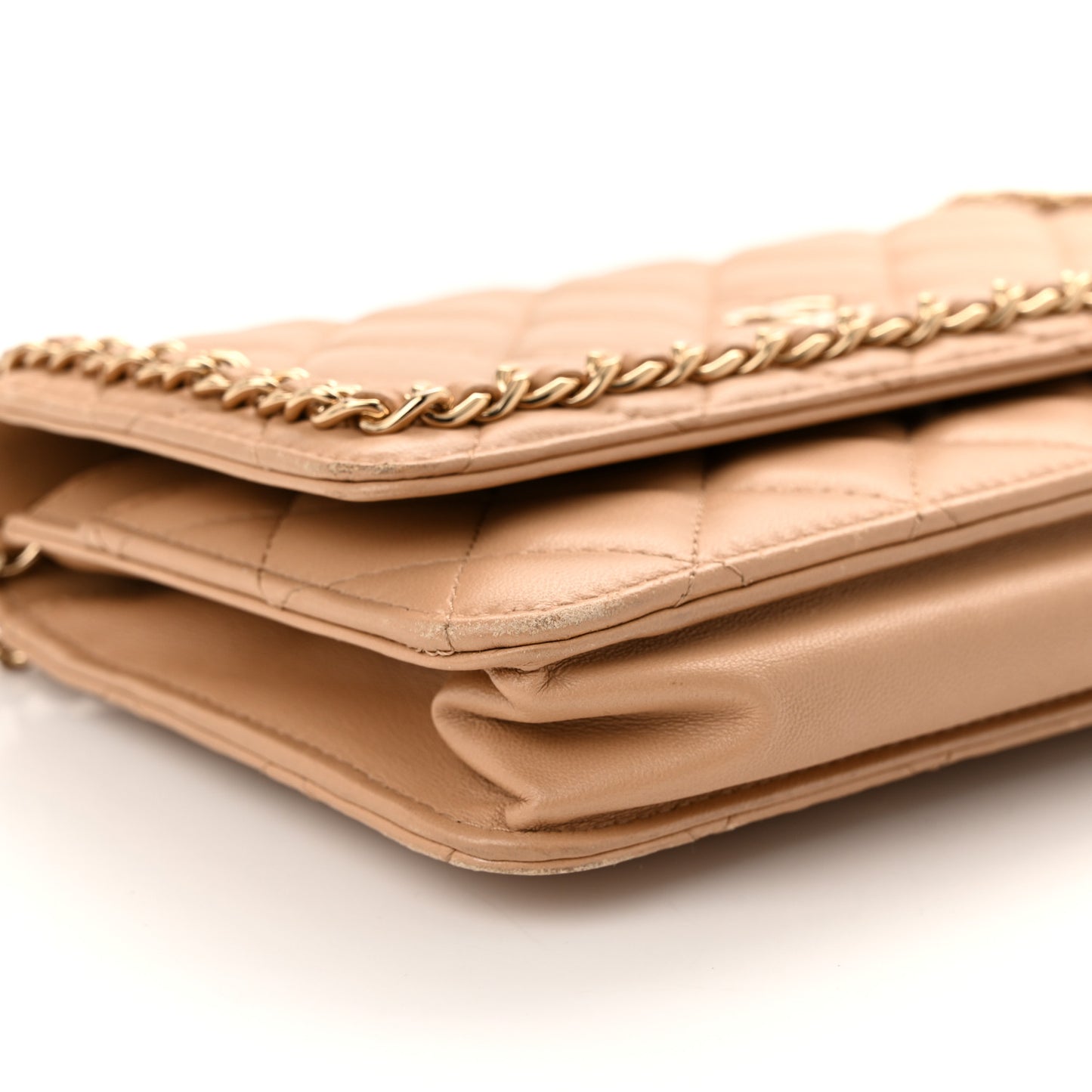 Lambskin Quilted Chain Around Wallet On Chain WOC Beige