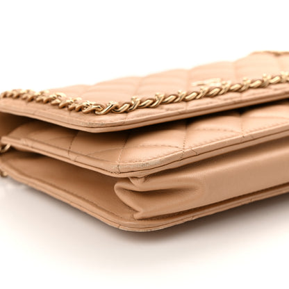 Chanel Lambskin Quilted Chain Around Wallet On Chain WOC Beige 10 of 11