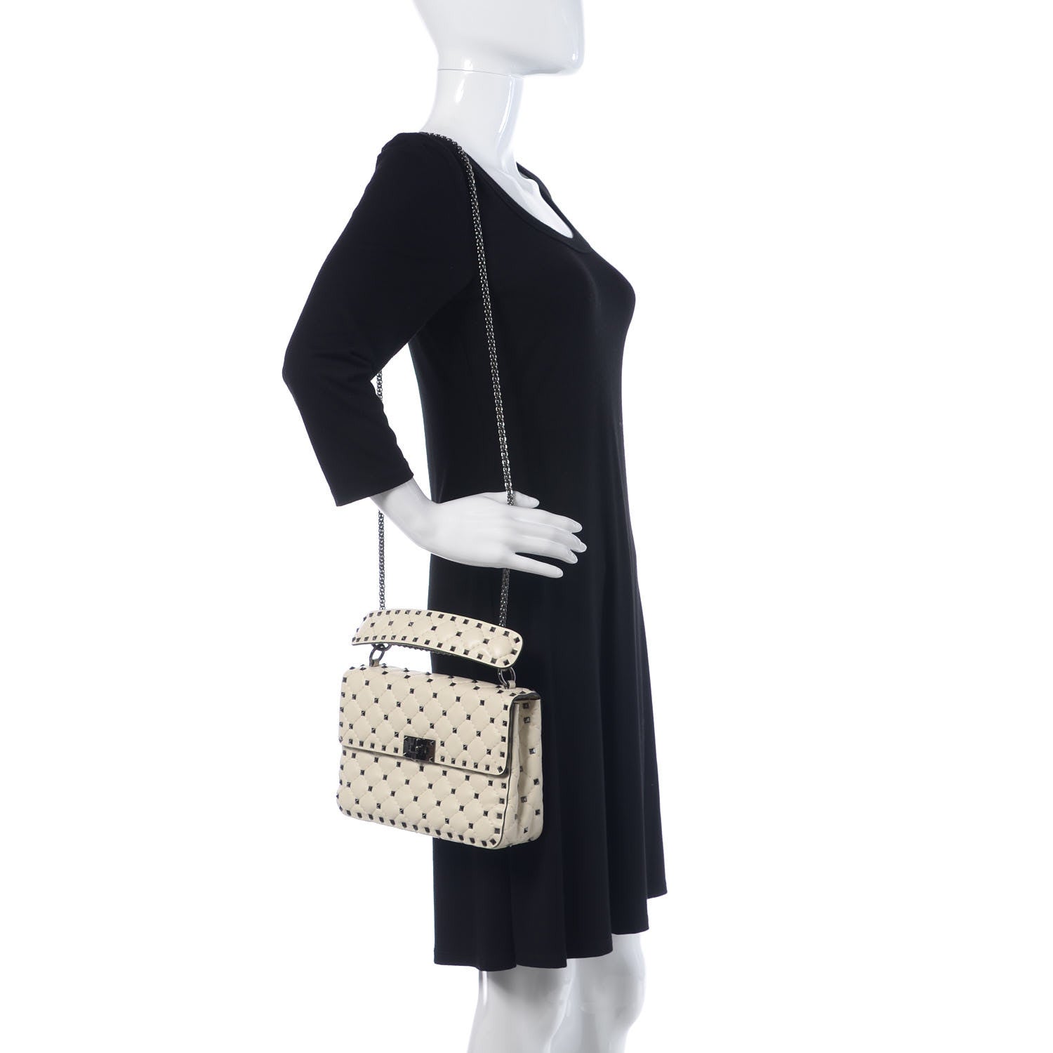 Valentino Garavani Lambskin Medium Rockstud Spike Shoulder Bag White 2 of 9
