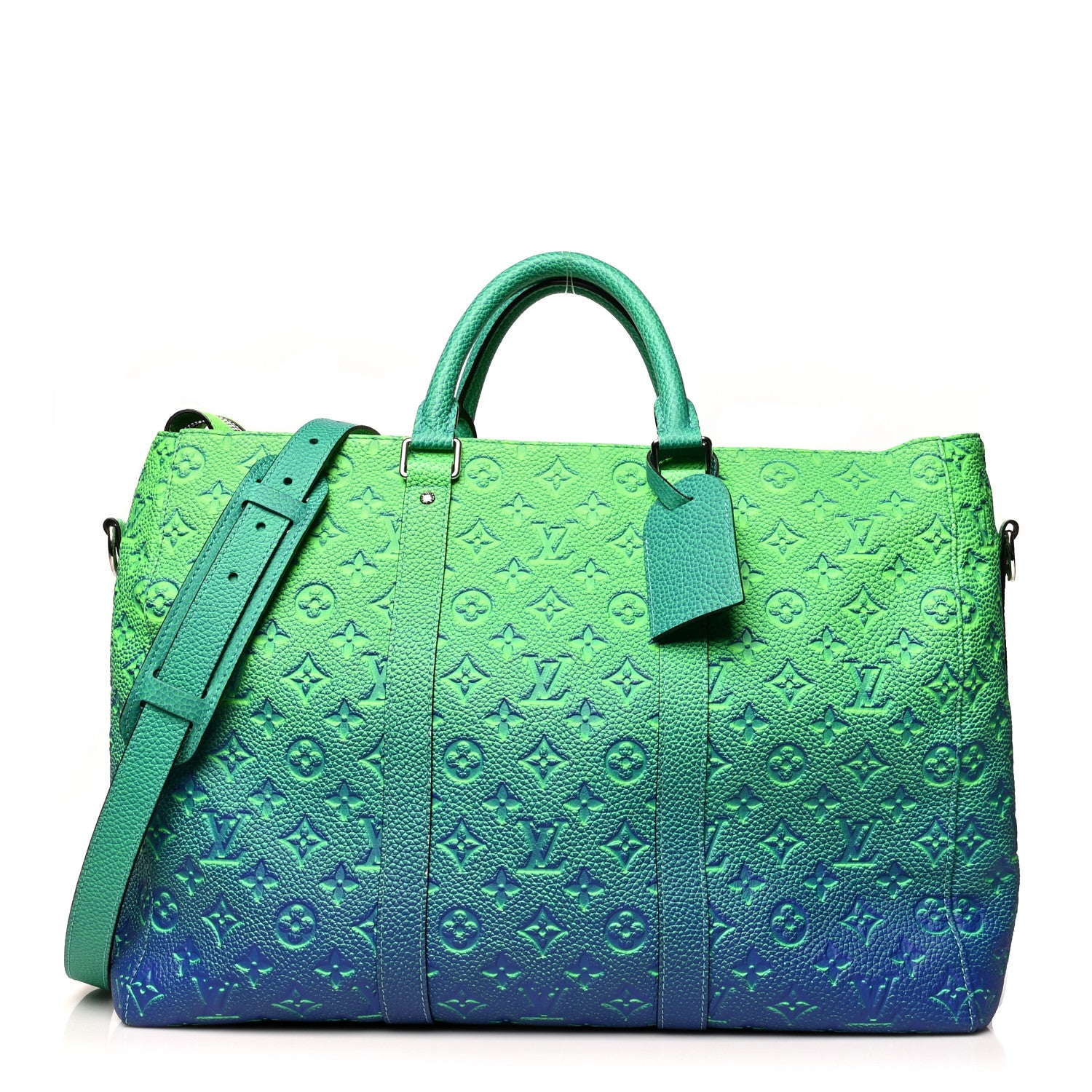 Louis Vuitton Taurillon Illusion Keepall Tote Bleu Vert 1 of 11