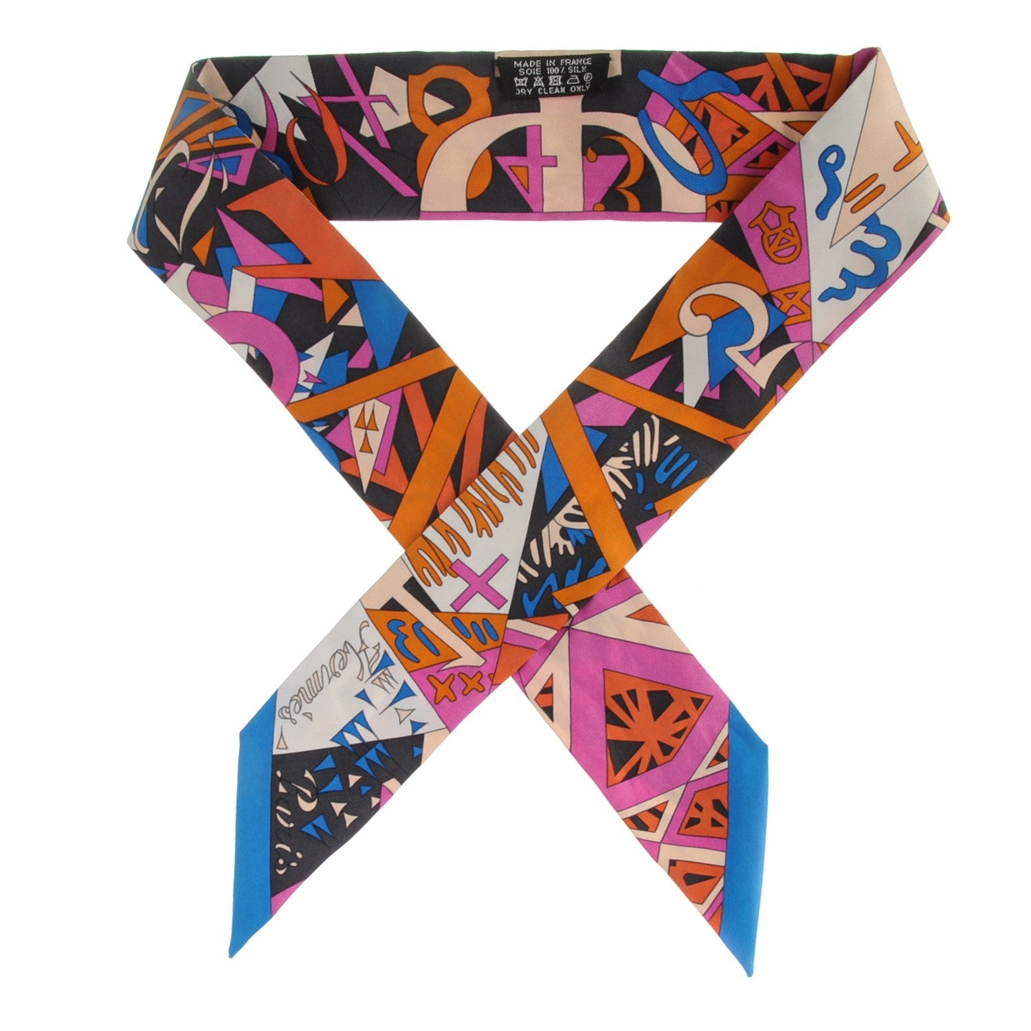 Hermes Silk Le Nombre D'Or Twilly Cobalt Rose Roux 1 of 5