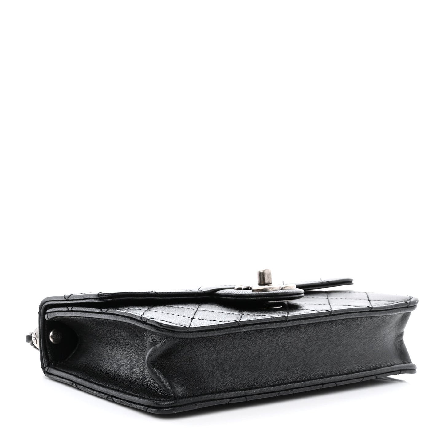 Goatskin Quilted Logo Small Chic Flap Black