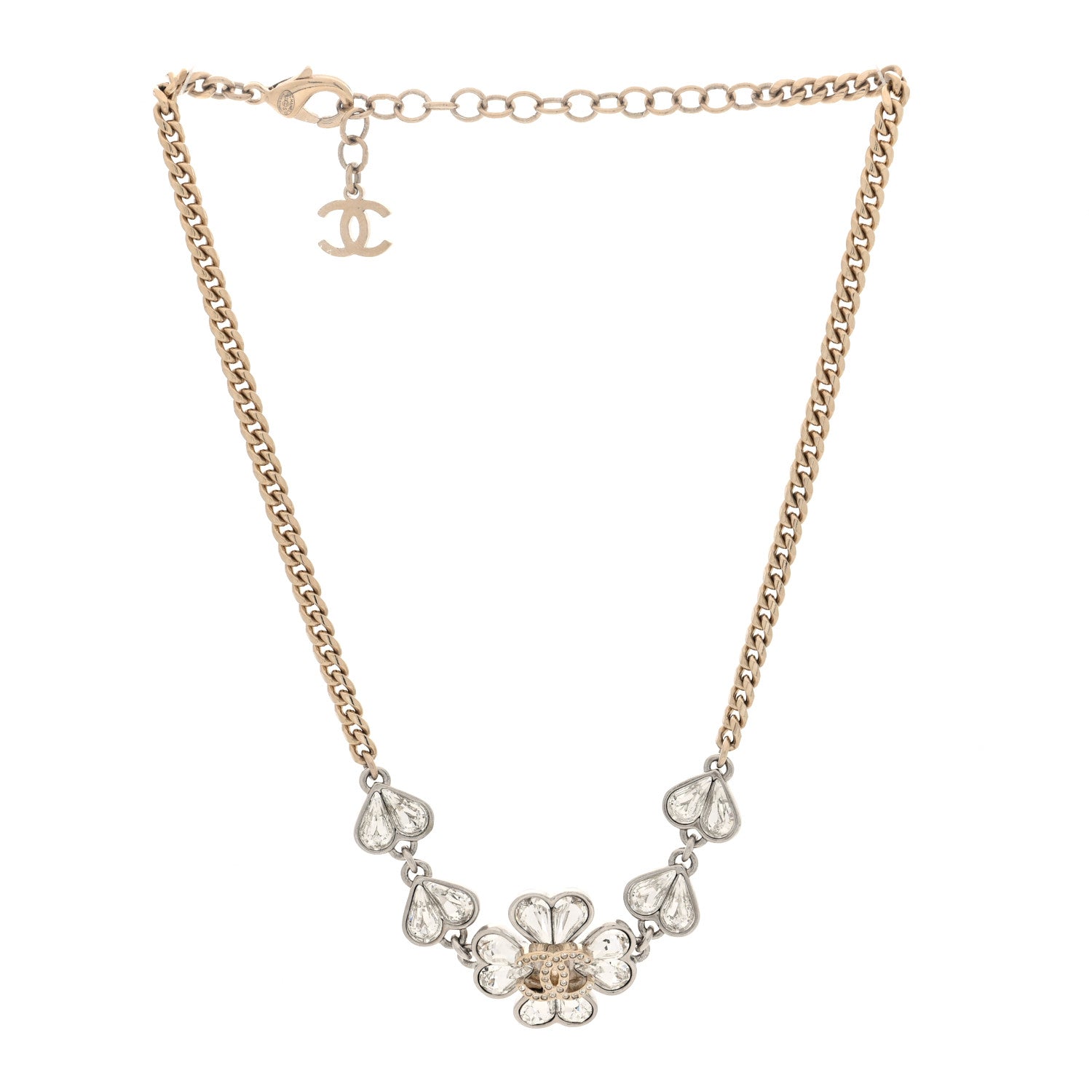 Chanel Crystal CC Clover Chain Choker Necklace Gold 3 of 4