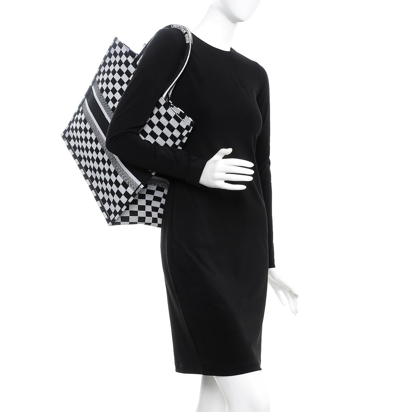 Canvas Embroidered Checkered Book Tote Black White