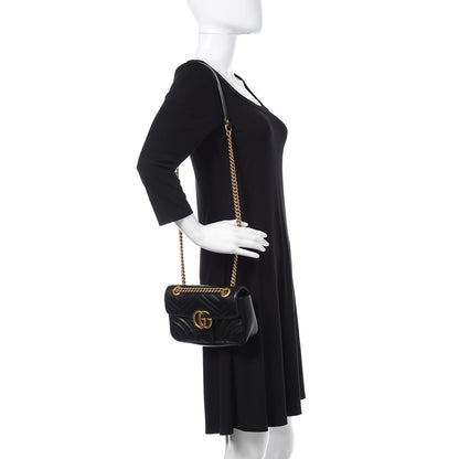 Gucci Calfskin Matelasse Mini GG Marmont Shoulder Bag Black 2 of 12