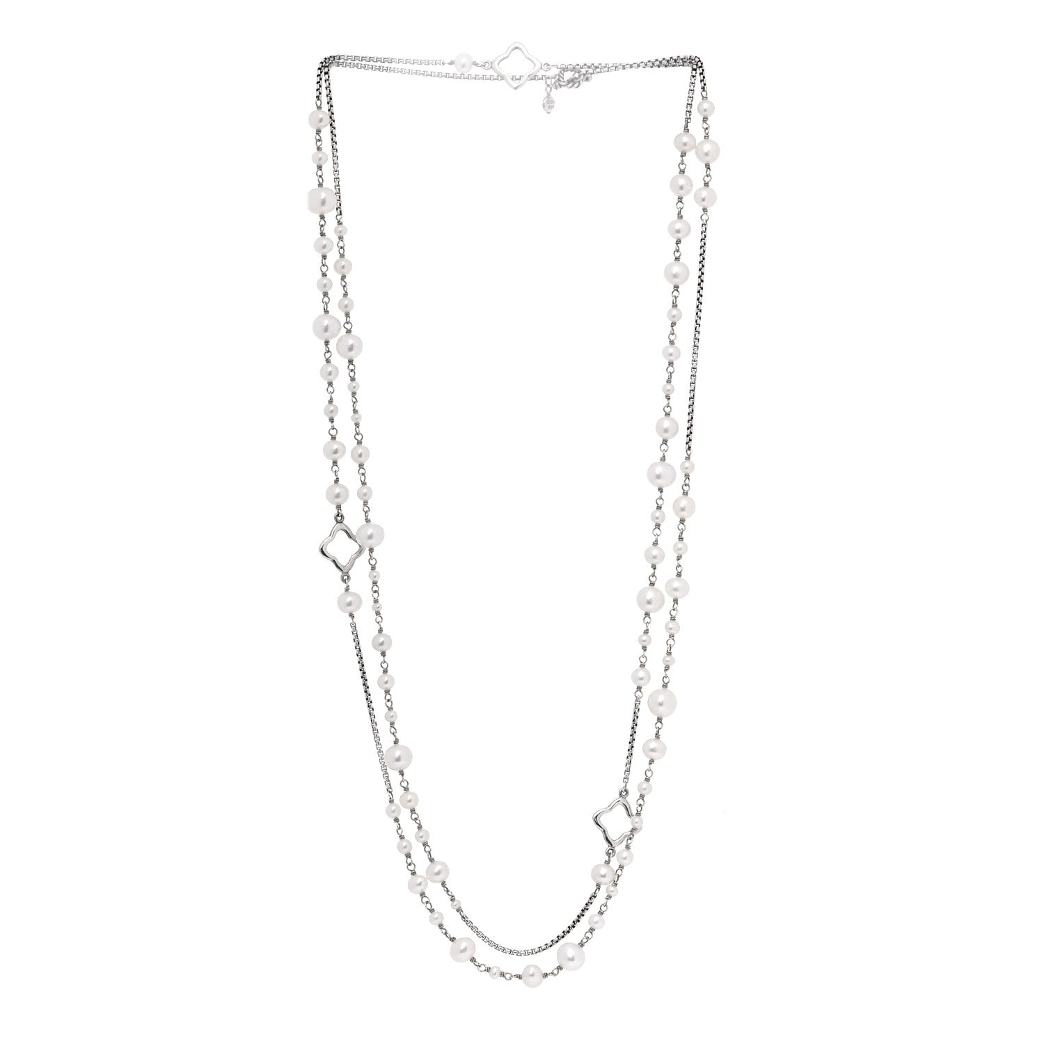 David Yurman Sterling Silver Pearl Quatrefoil Long Chain Necklace 3 of 5