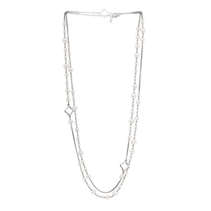 David Yurman Sterling Silver Pearl Quatrefoil Long Chain Necklace 3 of 5