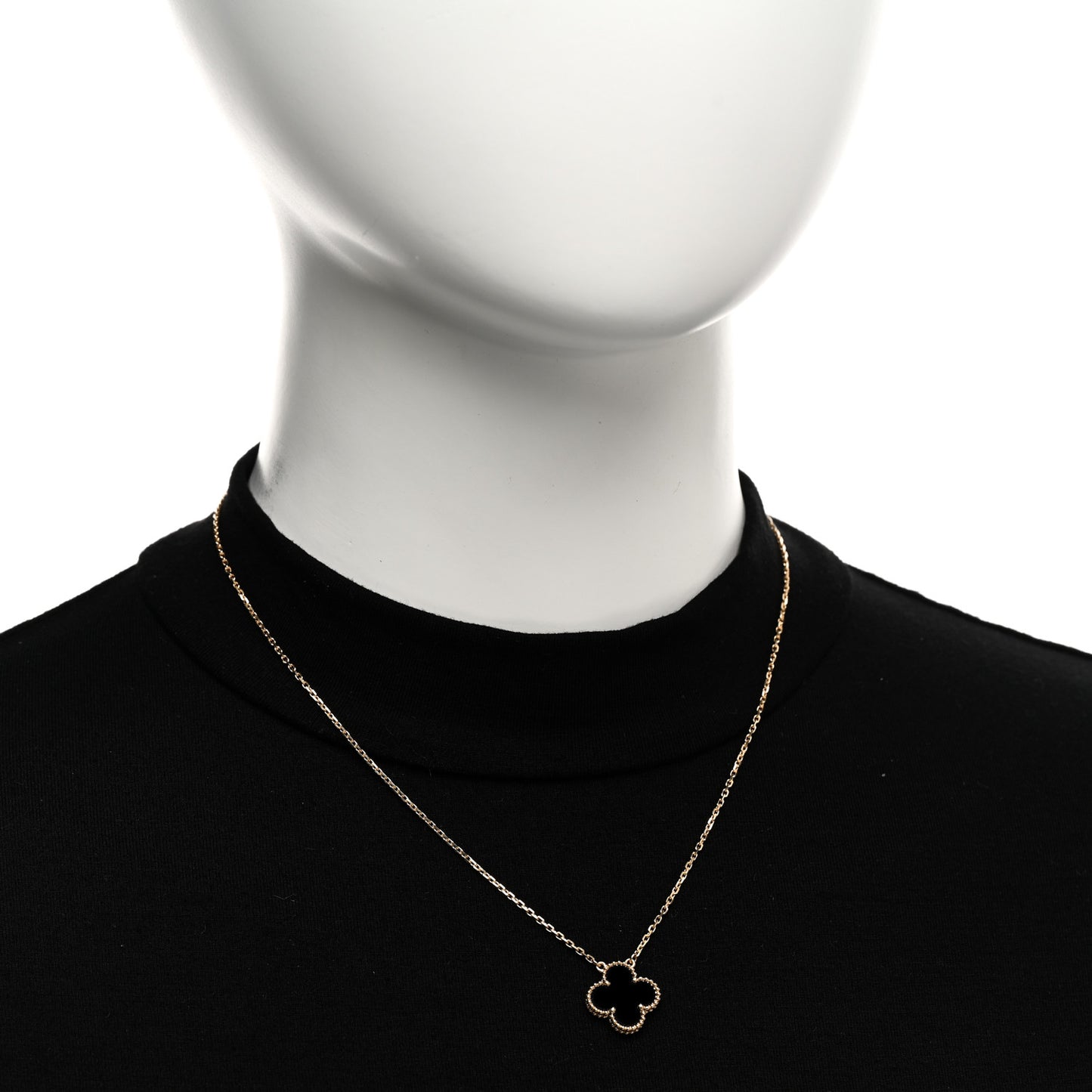 18K Yellow Gold Black Onyx Vintage Alhambra Pendant Necklace