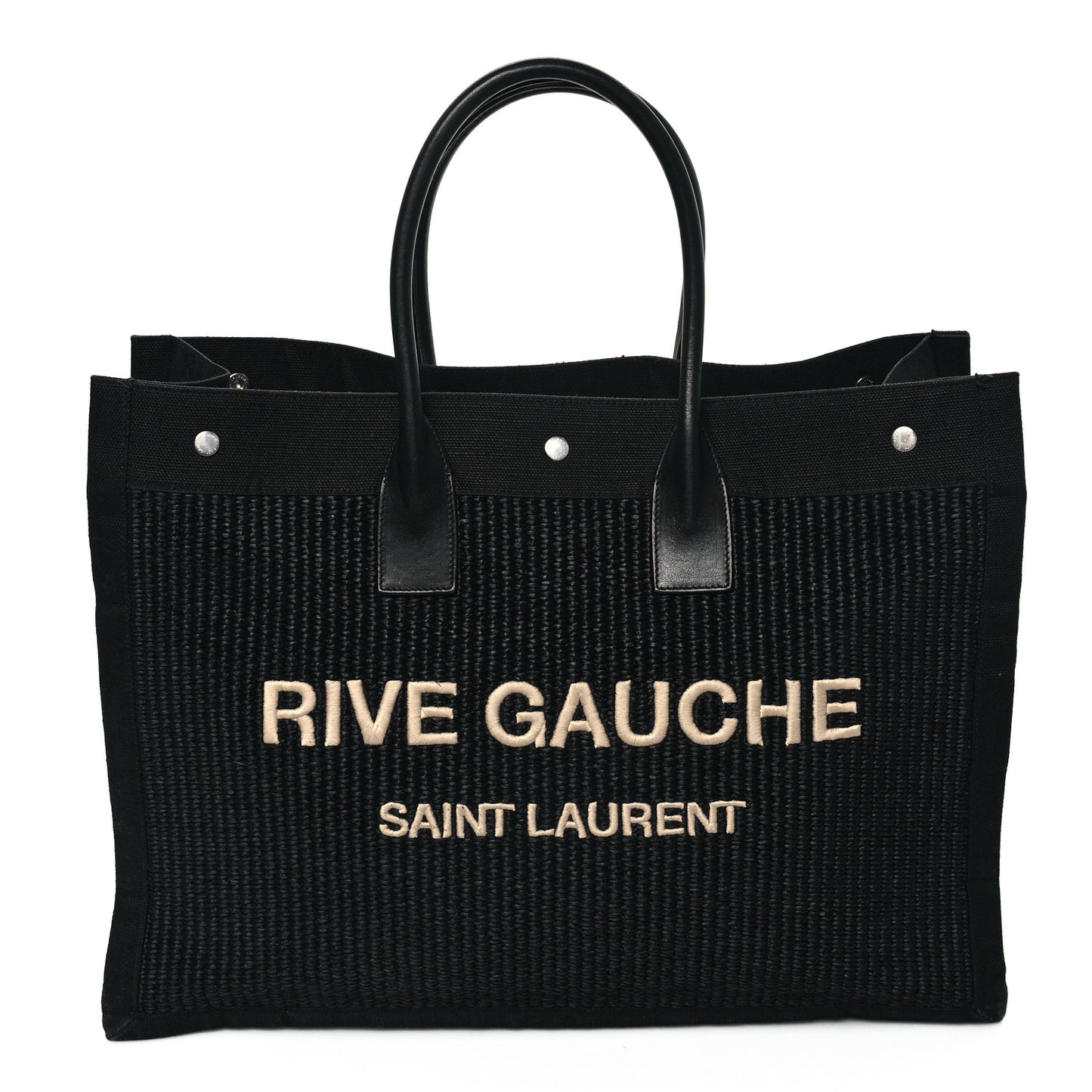 Raffia Linen Calfskin Rive Gauche Tote Black
