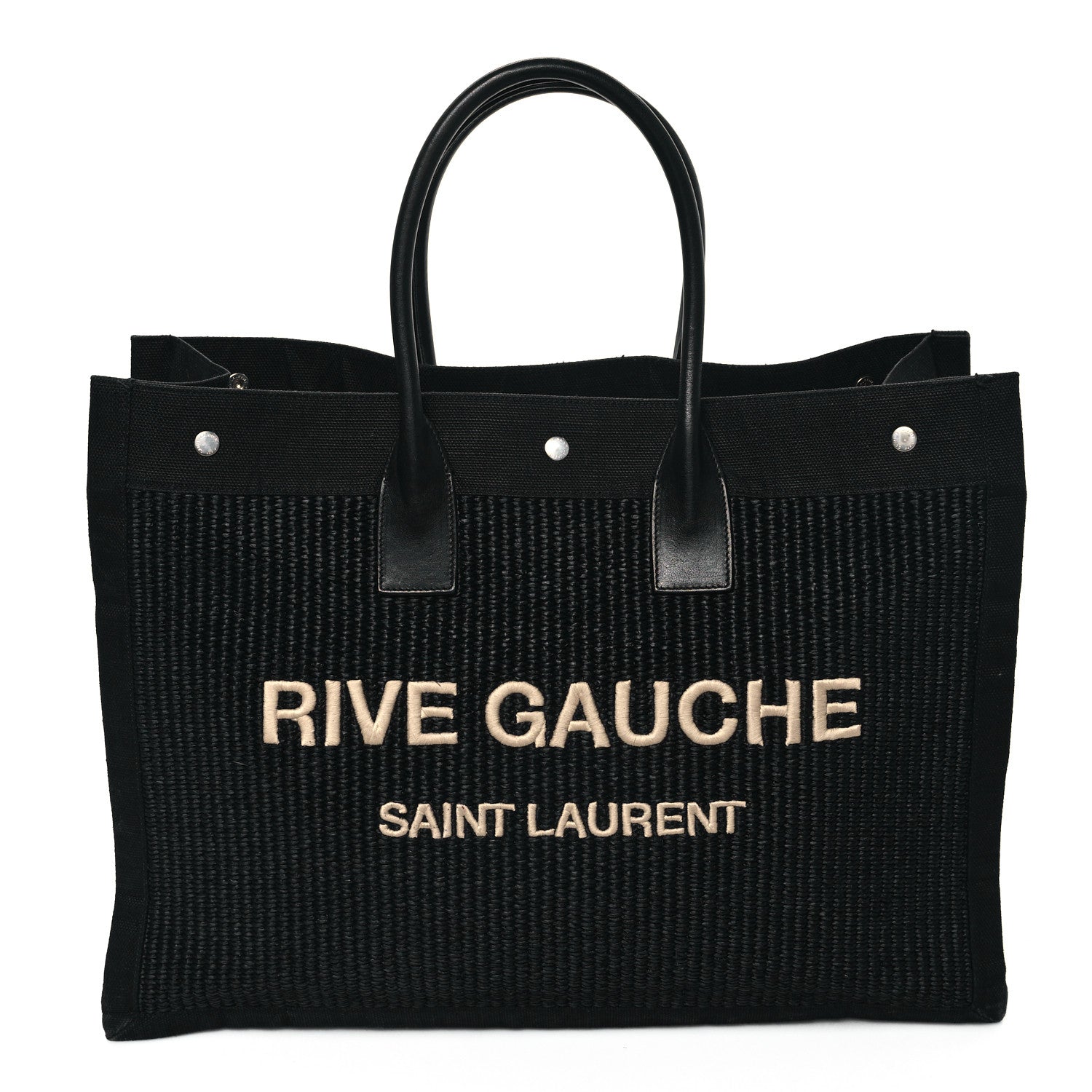 Saint Laurent Raffia Linen Calfskin Rive Gauche Tote Black 1 of 13