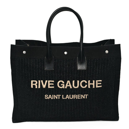 Saint Laurent Raffia Linen Calfskin Rive Gauche Tote Black 1 of 13