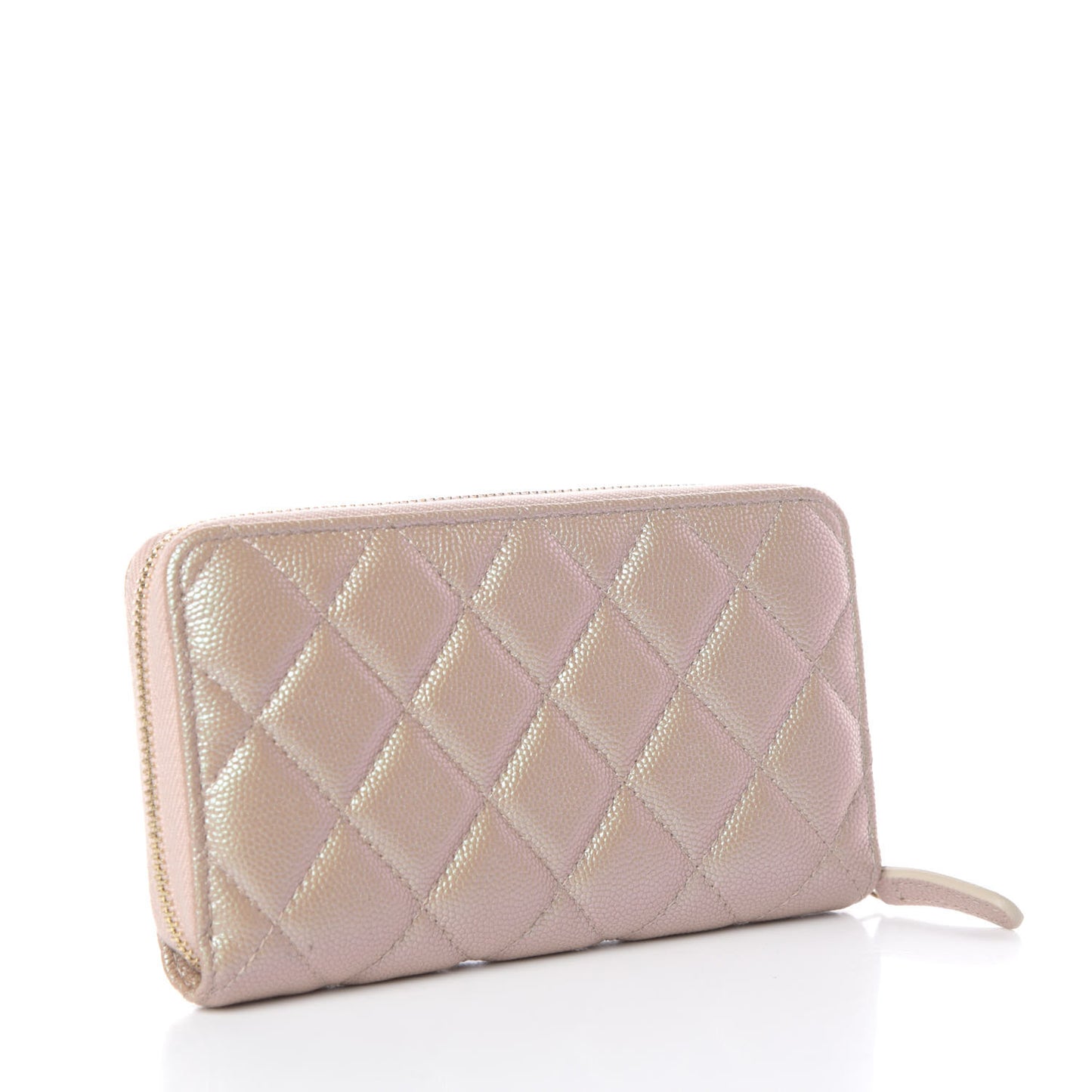 Iridescent Caviar Quilted Medium Zip Around Wallet Beige