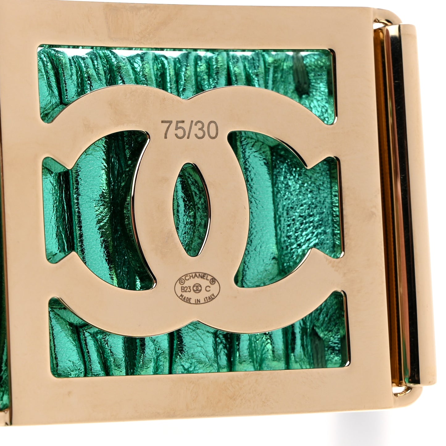 Metallic Lambskin Ruched CC Belt 75 30 Green