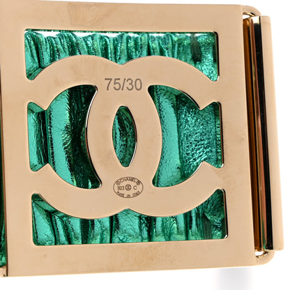Chanel Metallic Lambskin Ruched CC Belt 75 30 Green 3 of 3