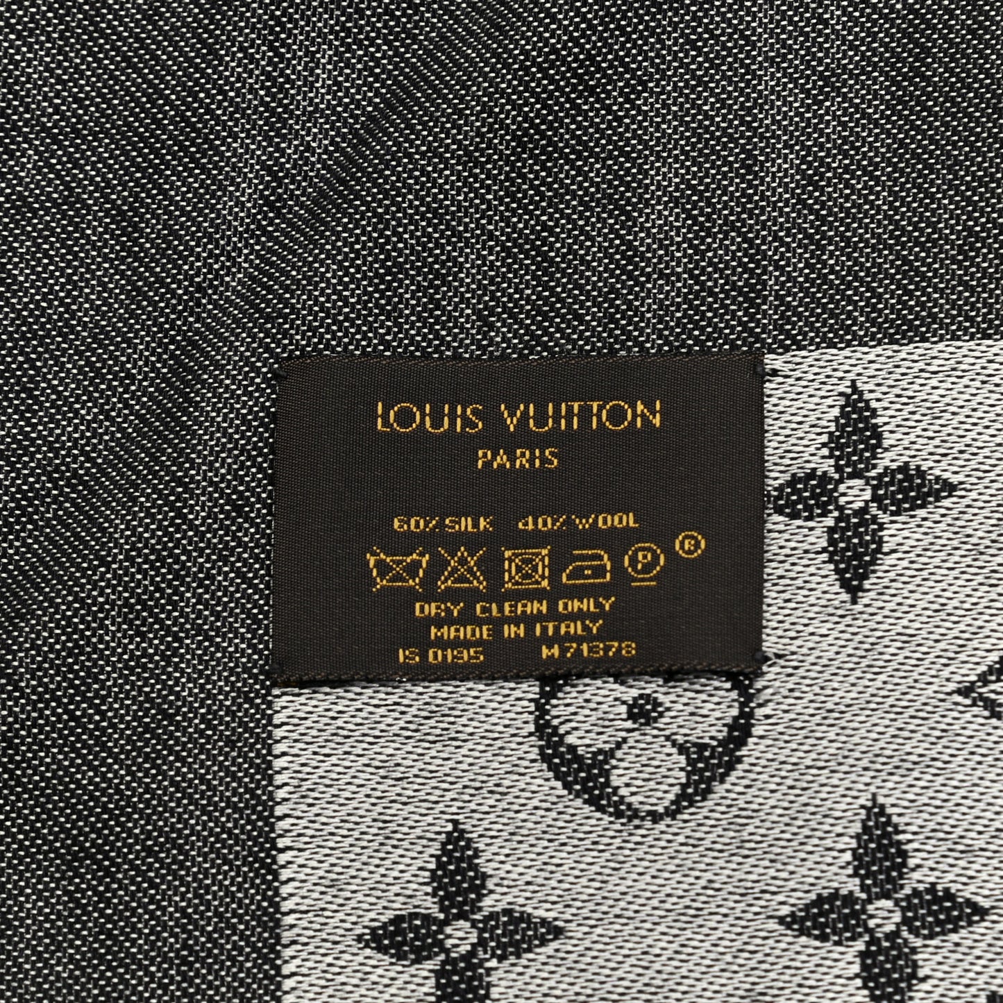 Silk Wool Monogram Denim Shawl Black
