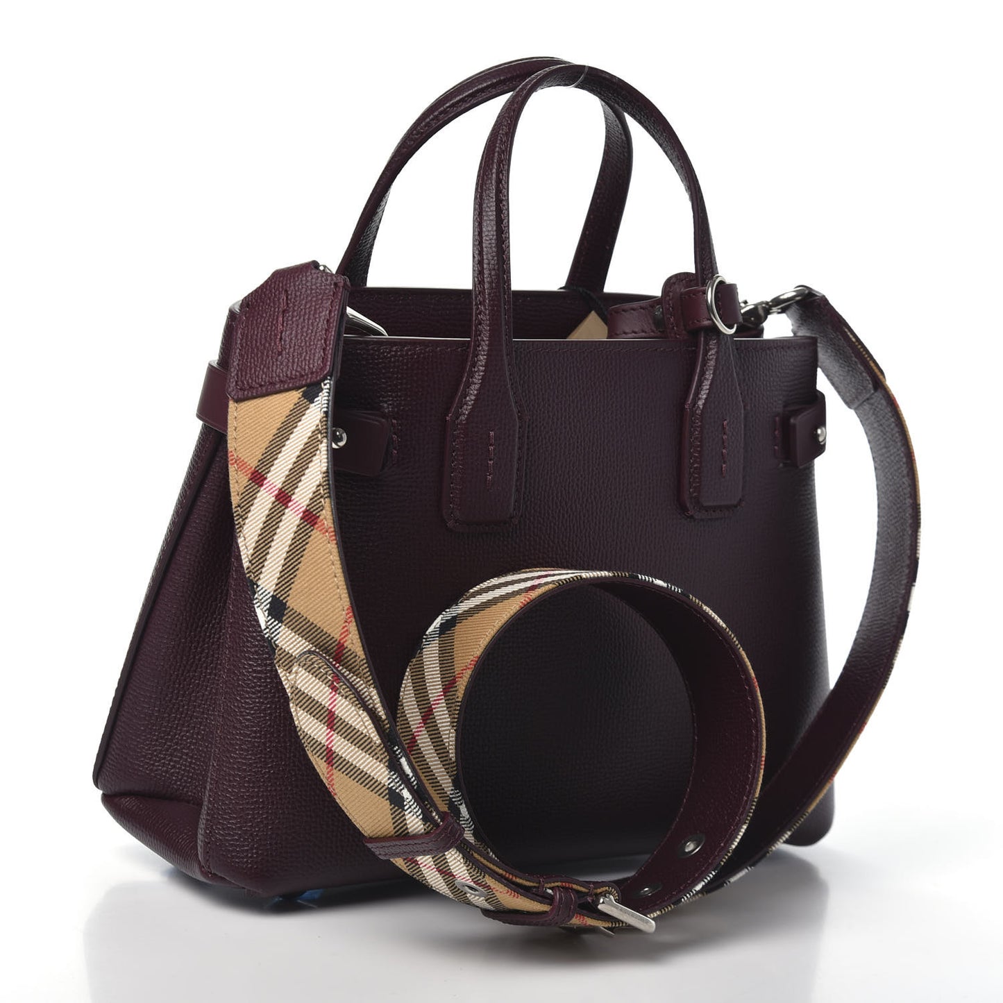 Grainy Calfskin House Check Small Banner Tote Mahogany Red