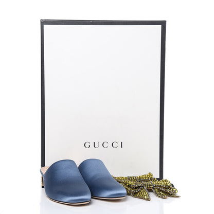 Gucci Silk Satin Crystal Embellished Bow Mules 38.5 Carta Zucchero 11 of 11