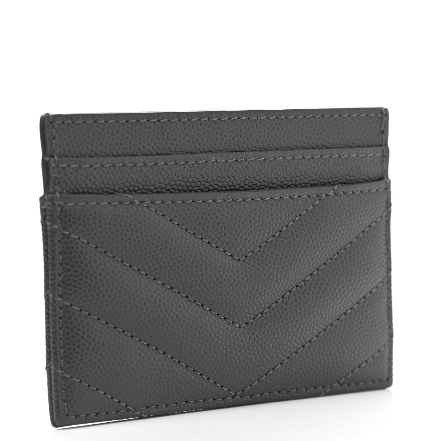 Saint Laurent Grain De Poudre Matelasse Chevron Monogram Credit Card Case Storm 3 of 8
