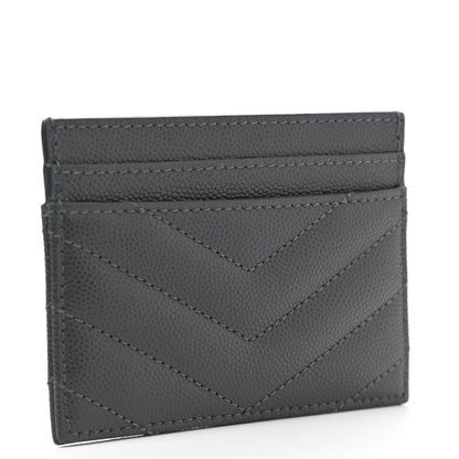 Saint Laurent Grain De Poudre Matelasse Chevron Monogram Credit Card Case Storm 3 of 8