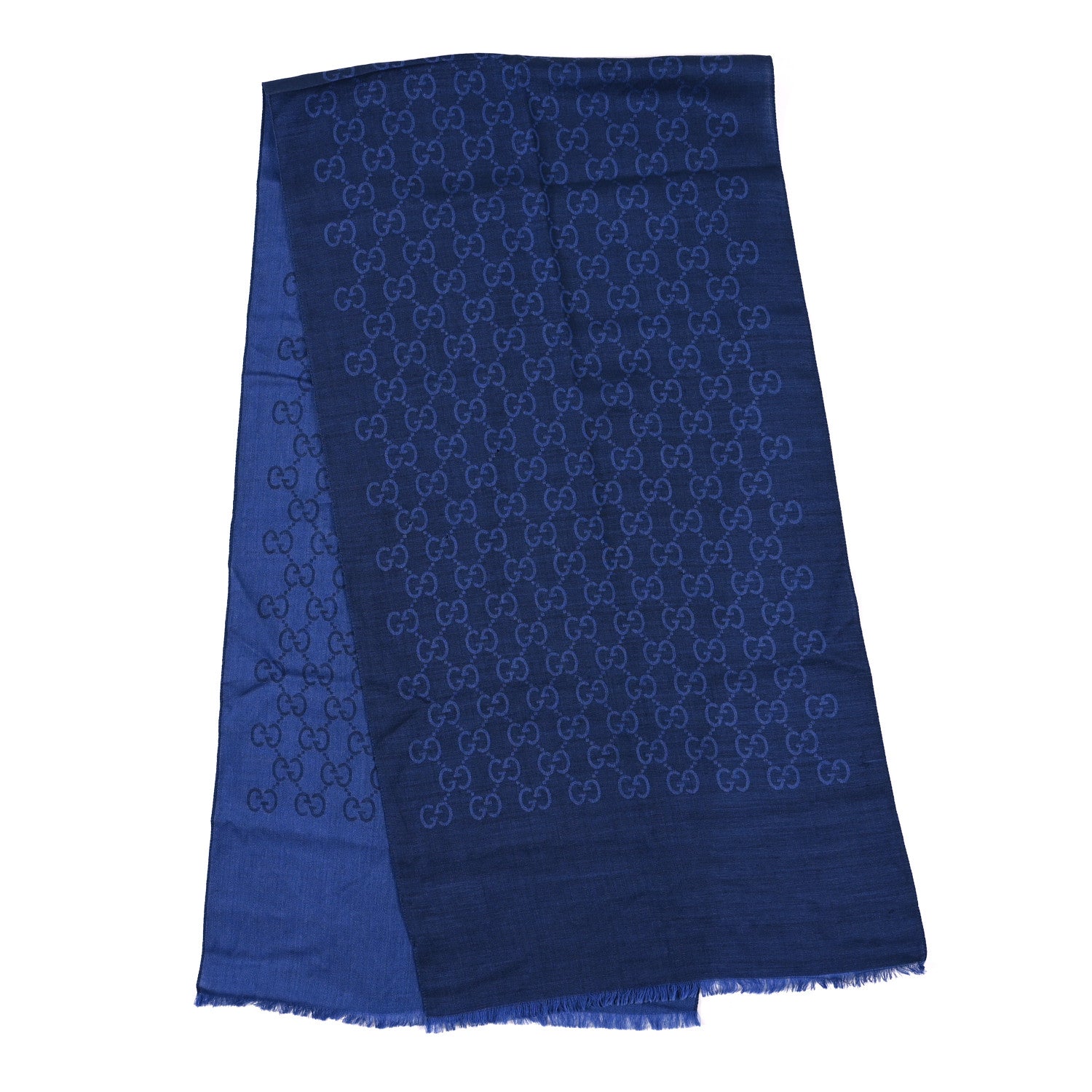 Gucci Wool Silk GG Monogram GGNat Scarf Blue 2 of 4