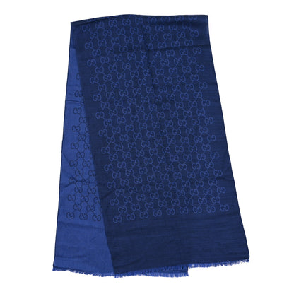 Gucci Wool Silk GG Monogram GGNat Scarf Blue 2 of 4