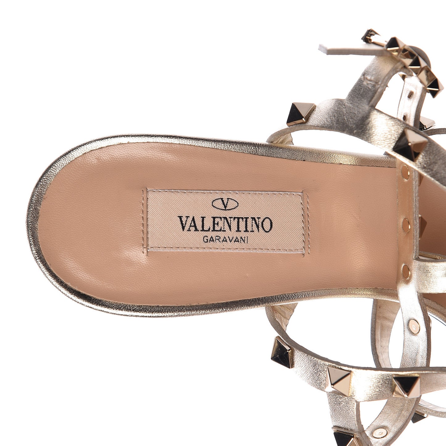 Metallic Calfskin Rockstud 90mm City Sandals 39.5 Platino