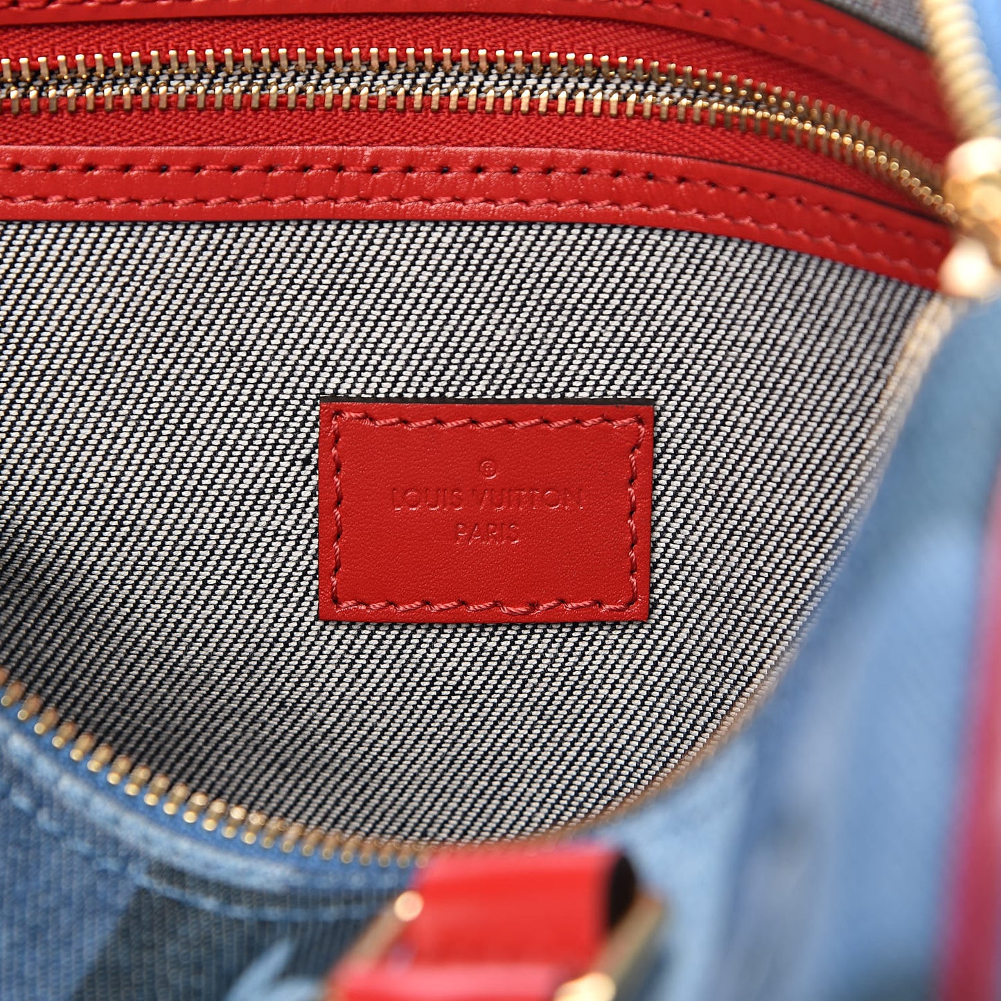 Denim Damier Monogram Patchwork Speedy Bandouliere 30 Blue Rouge