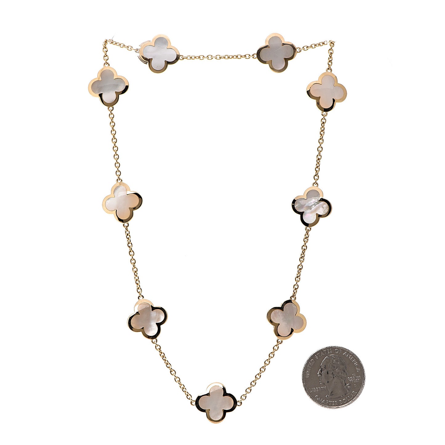 18K Yellow Gold Mother of Pearl 9 Motifs Pure Alhambra Pendant Necklace